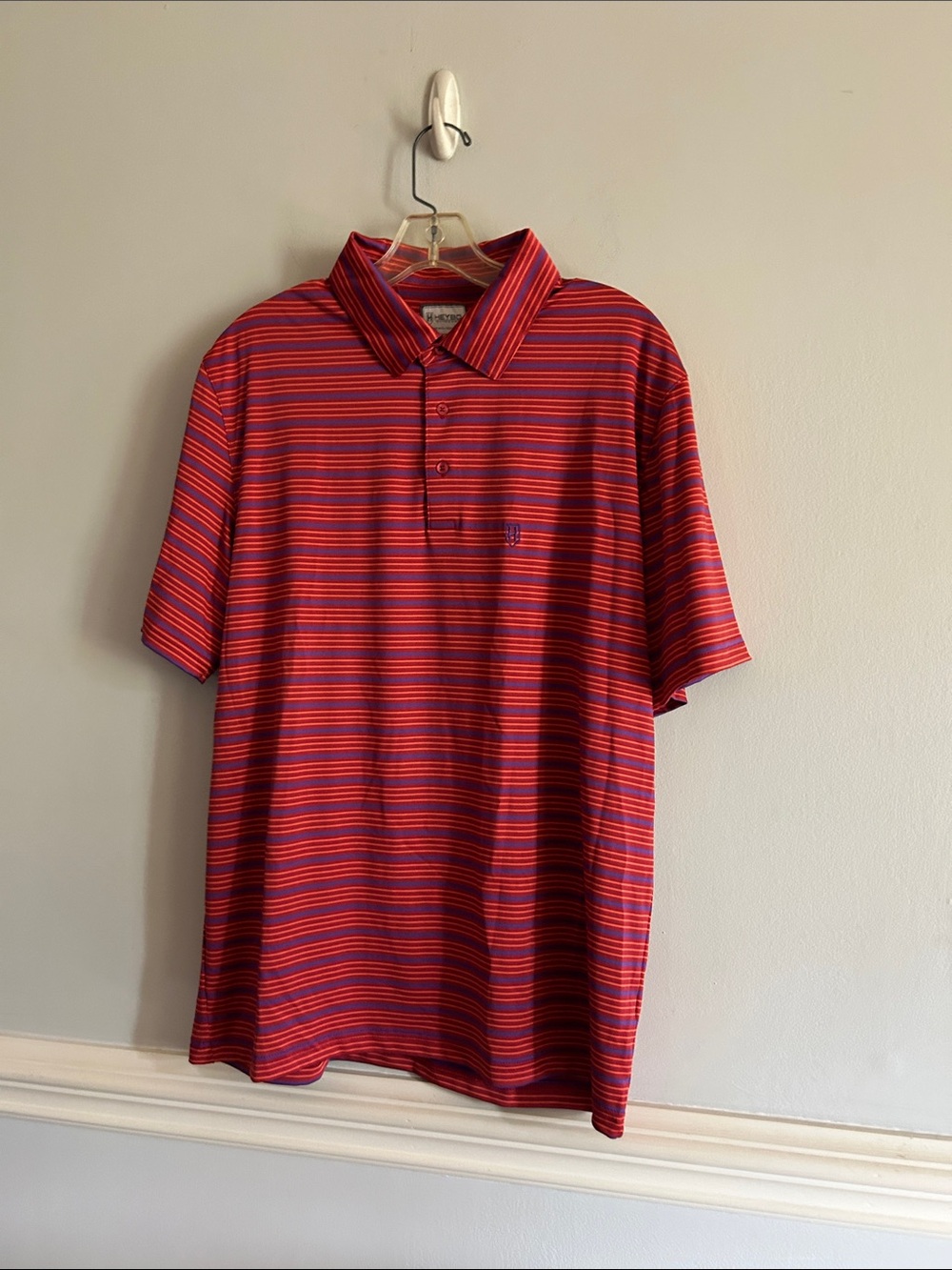 Men's Red & Blue Striped Polo Shirt with Classic Collar